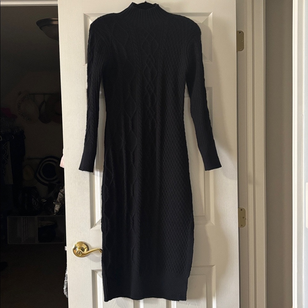 StitchDrop Black Cable Knit Long Sleeve Sweater Dress Size M Nordstrom